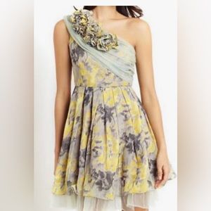 NWT Y2K One Shoulder Anthropologie Ryu Tulle Floral Cocktail Dress Size L